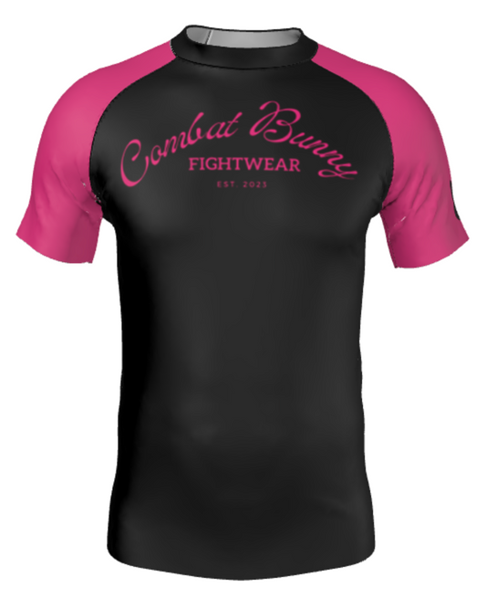 Men's Hot Pink and Black Rash Guard Short Sleeve