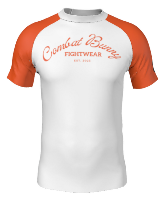 Men's White and Orange Rash Guard Short Sleeve