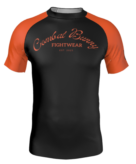 Men's Black and Orange Rash Guard Short Sleeve