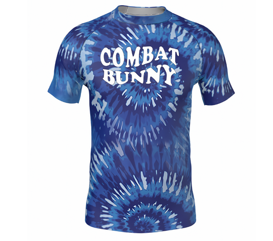 Men's Blue Tie Dye Rash Guard Short Sleeve