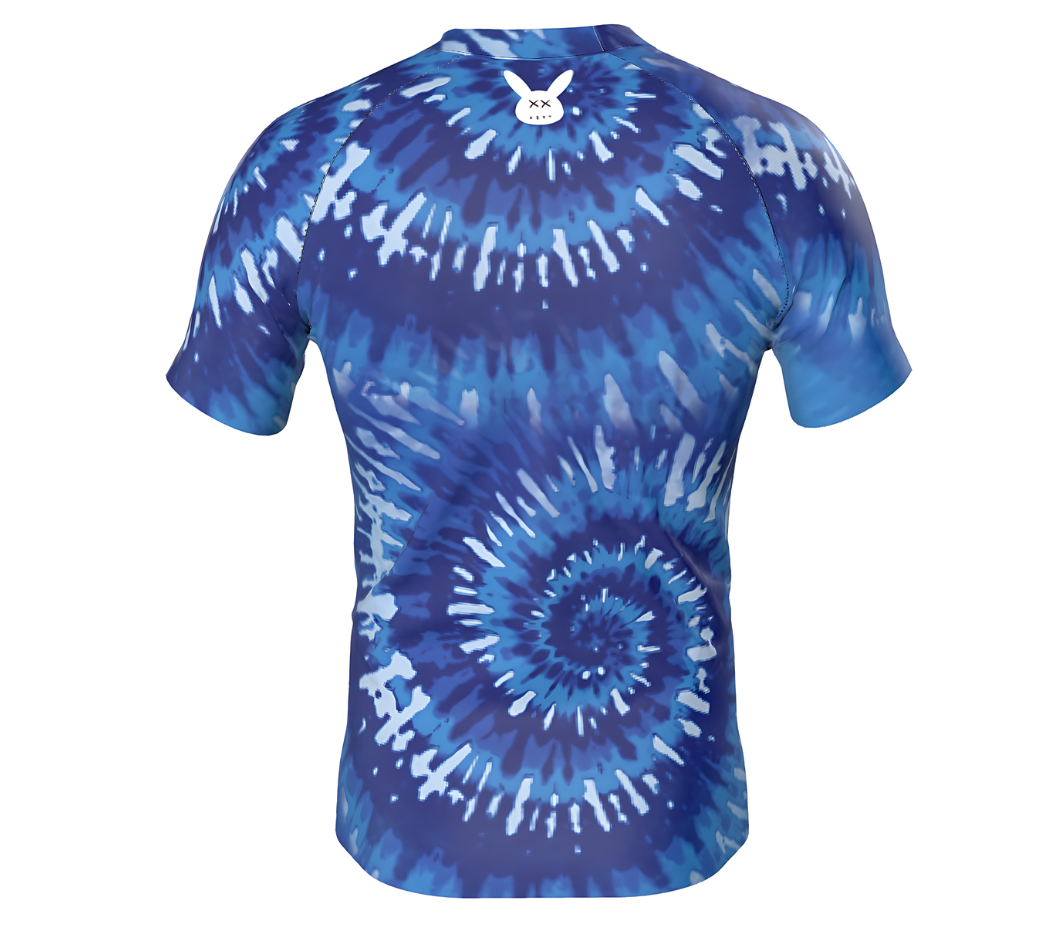 Men's Blue Tie Dye Rash Guard Short Sleeve