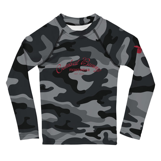 Kids Black Camo Long Sleeve Rash Guard