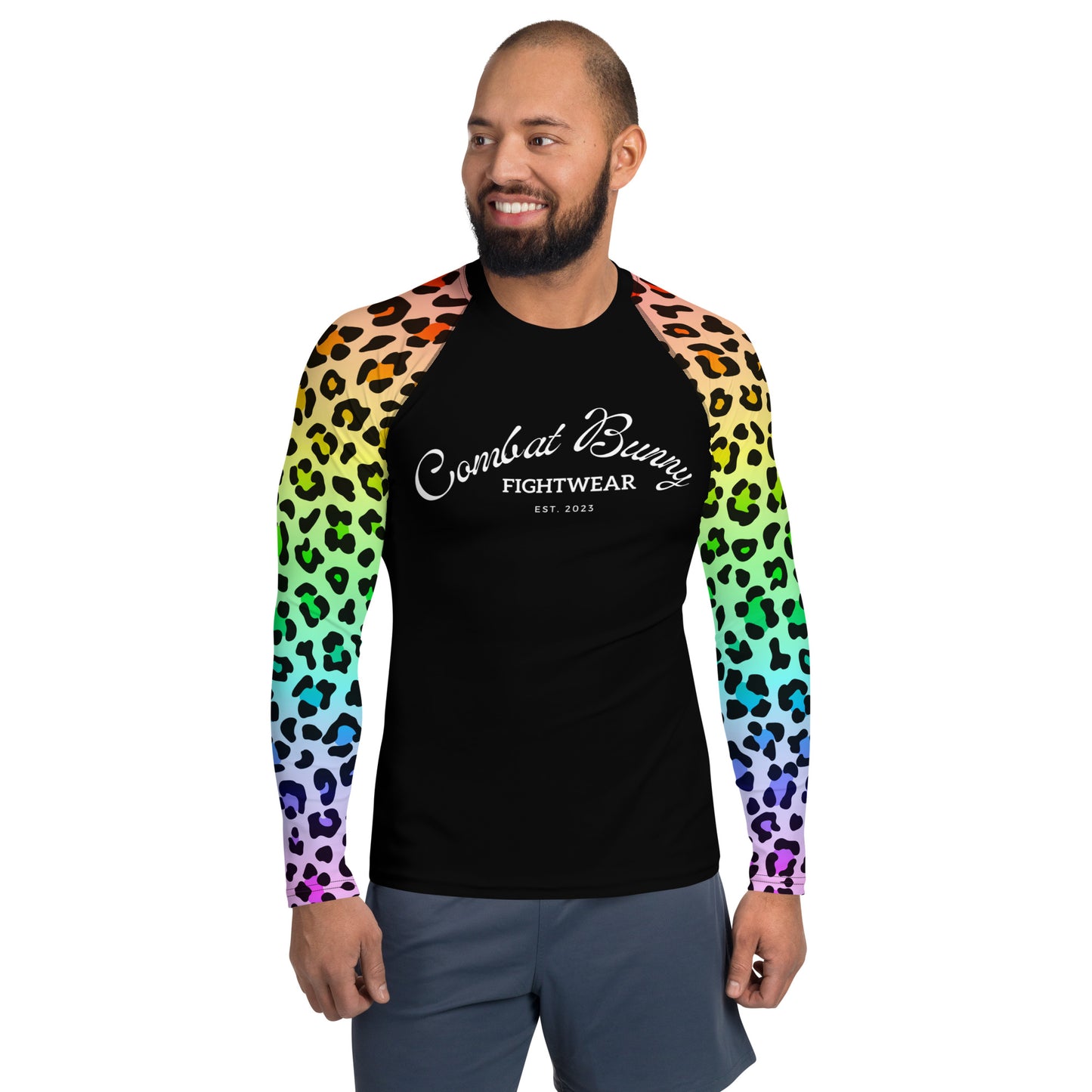 Men's Rainbow Leopard Print Rash Guard