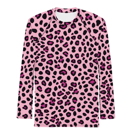 Men's Pink Leopard Print Long Sleeve Rash Guard