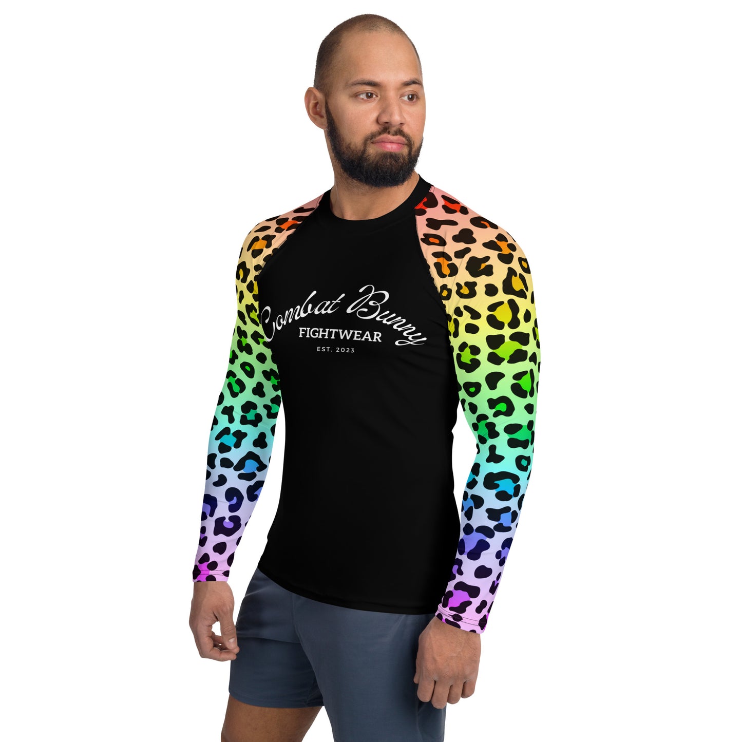 Men's Rainbow Leopard Print Rash Guard