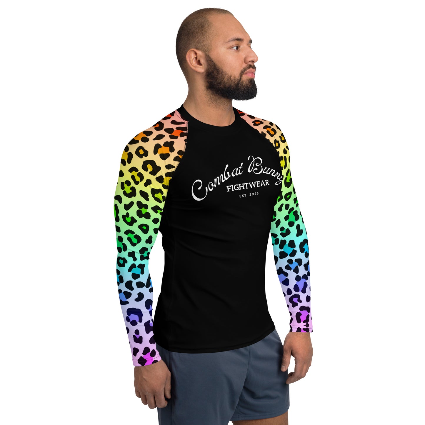 Men's Rainbow Leopard Print Rash Guard