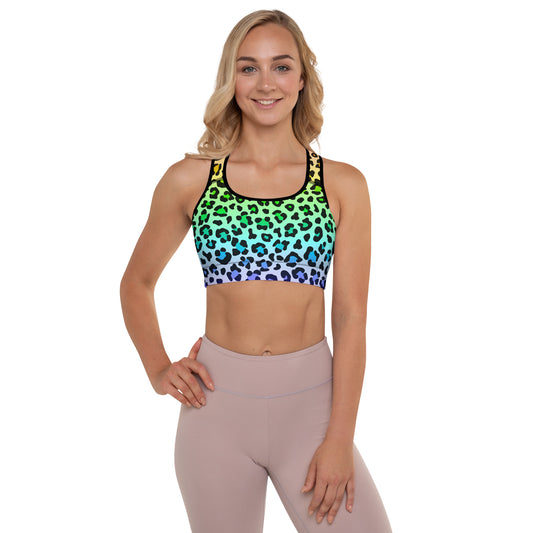 Rainbow Leopard Padded Sports Bra