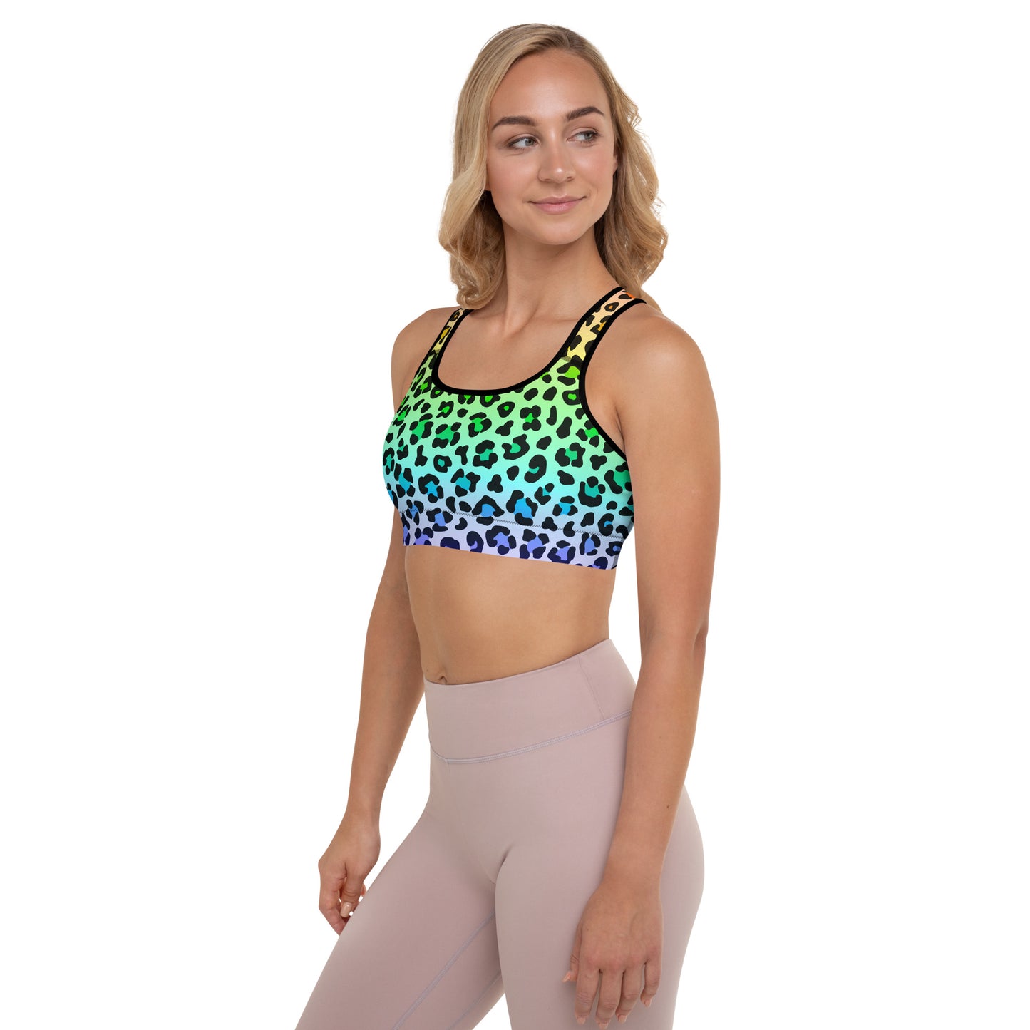 Rainbow Leopard Padded Sports Bra