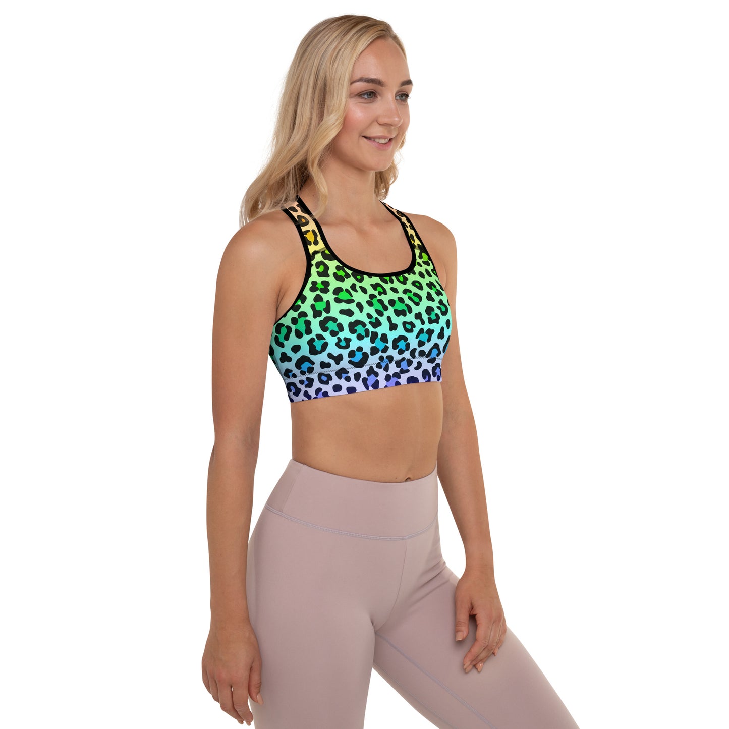 Rainbow Leopard Padded Sports Bra