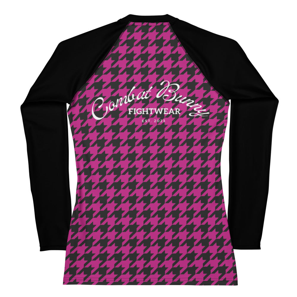 Women's Pink Houndstooth Long Sleeve Rash Guard