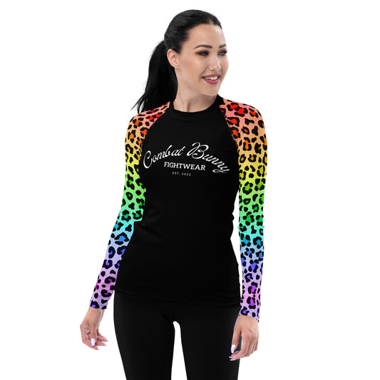 Women's Rainbow Leopard Print Rash Guard