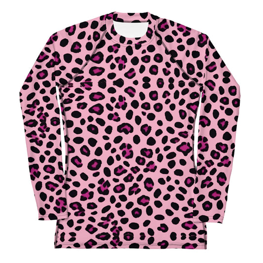 Women's Pink Leopard Print Long Sleeve Rash Guard