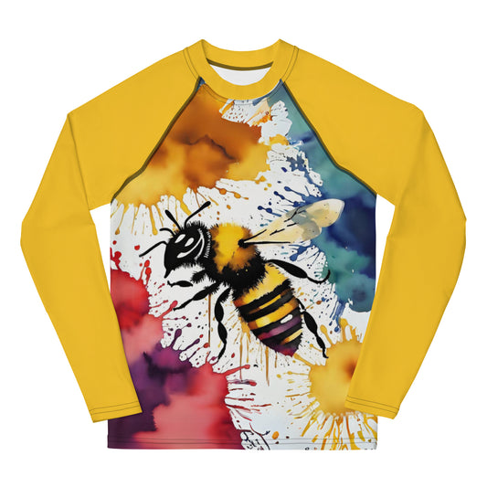 Youth Water Color Splash Bee Long Sleeve Rash Guard