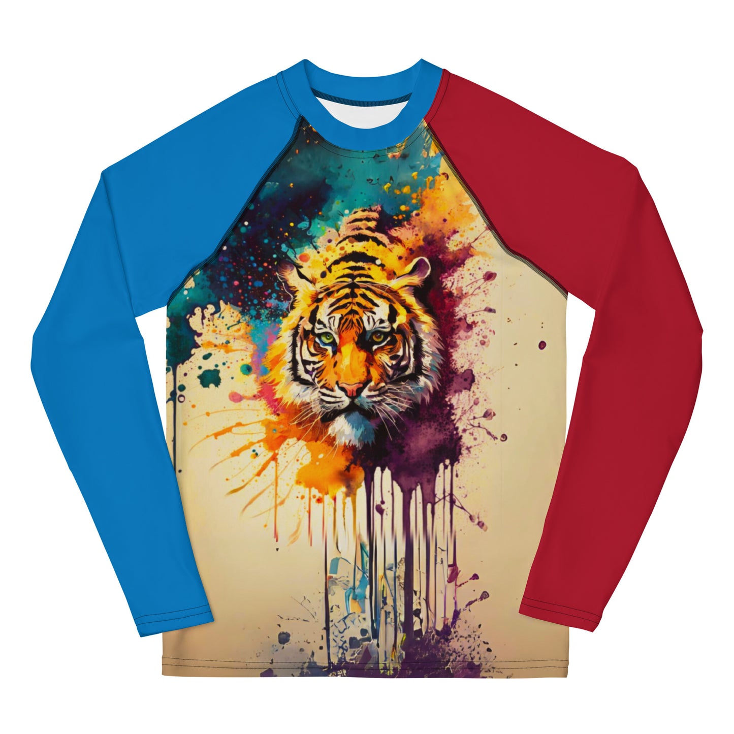 Youth Water Color Splash Tiger Long Sleeve Rash Guard