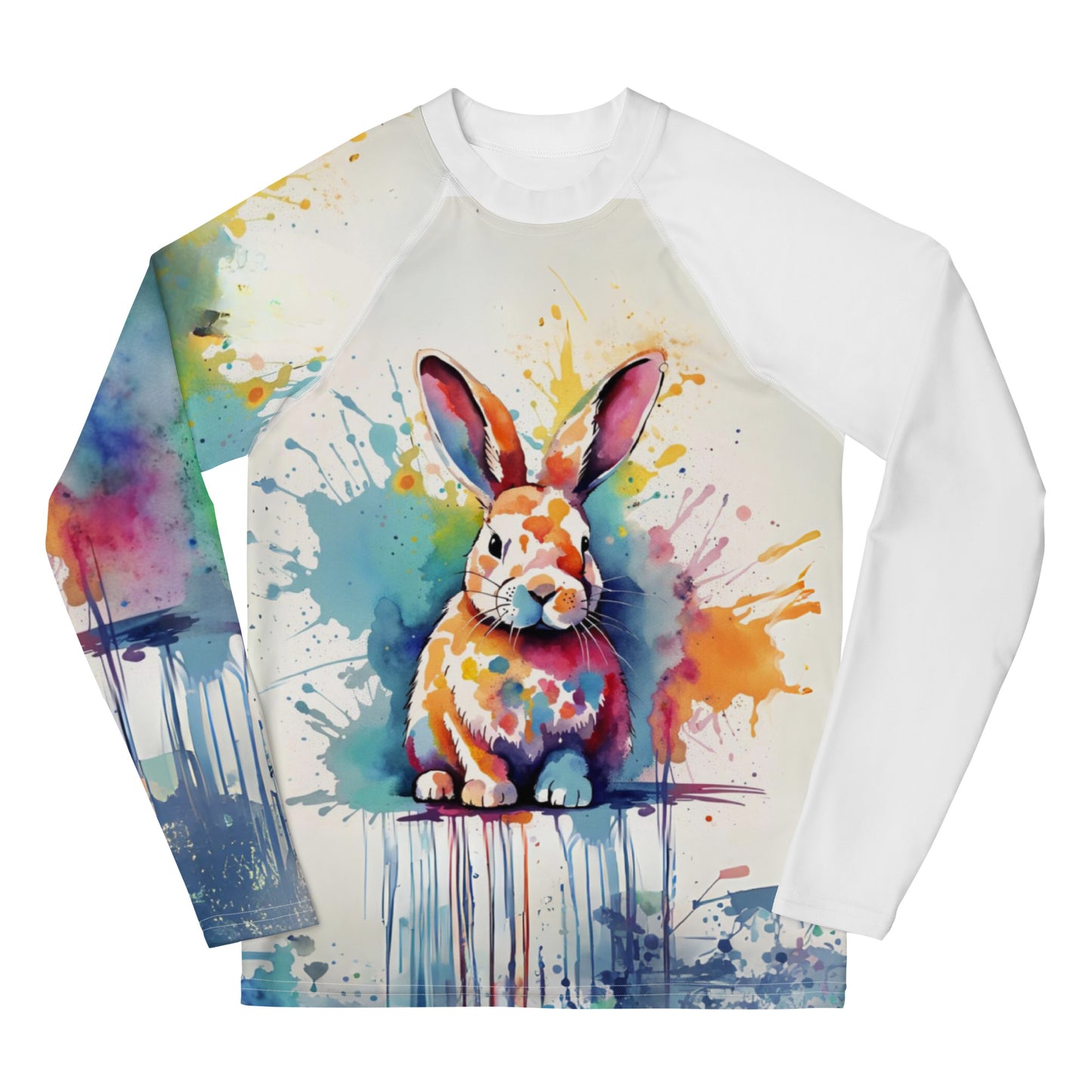 Youth Water Color Splash Bunny Long Sleeve Rash Guard