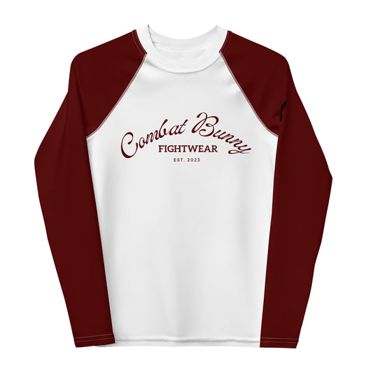 Youth Maroon and White Long Sleeve Rash Guard