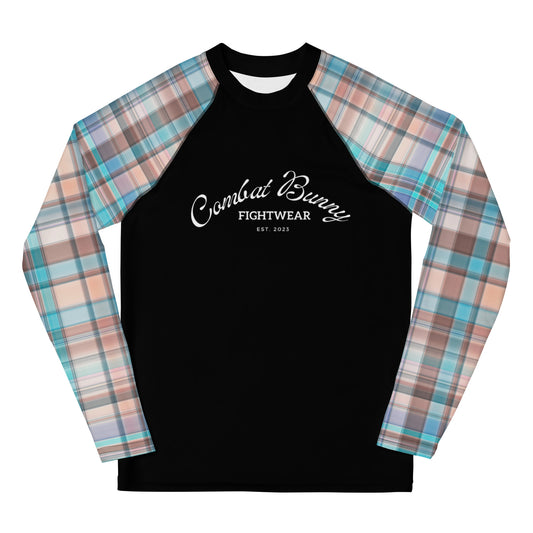 Youth Blue Plaid Long Sleeve Rash Guard