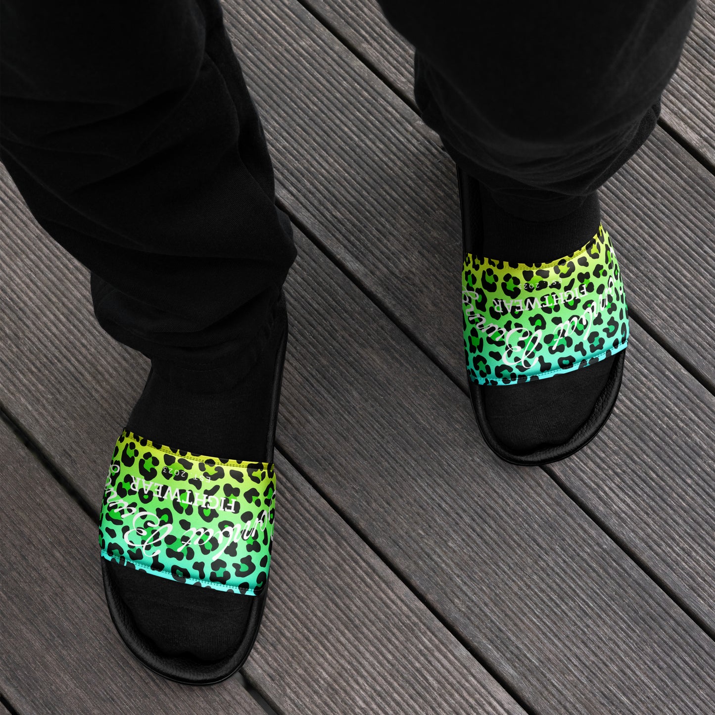 Men’s Rainbow Leopard Combat Bunny slides