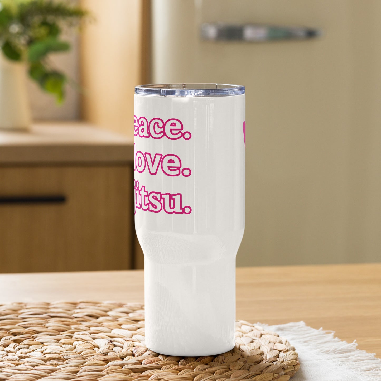 Peace. Love. Jiu-jitsu. Travel mug with a handle