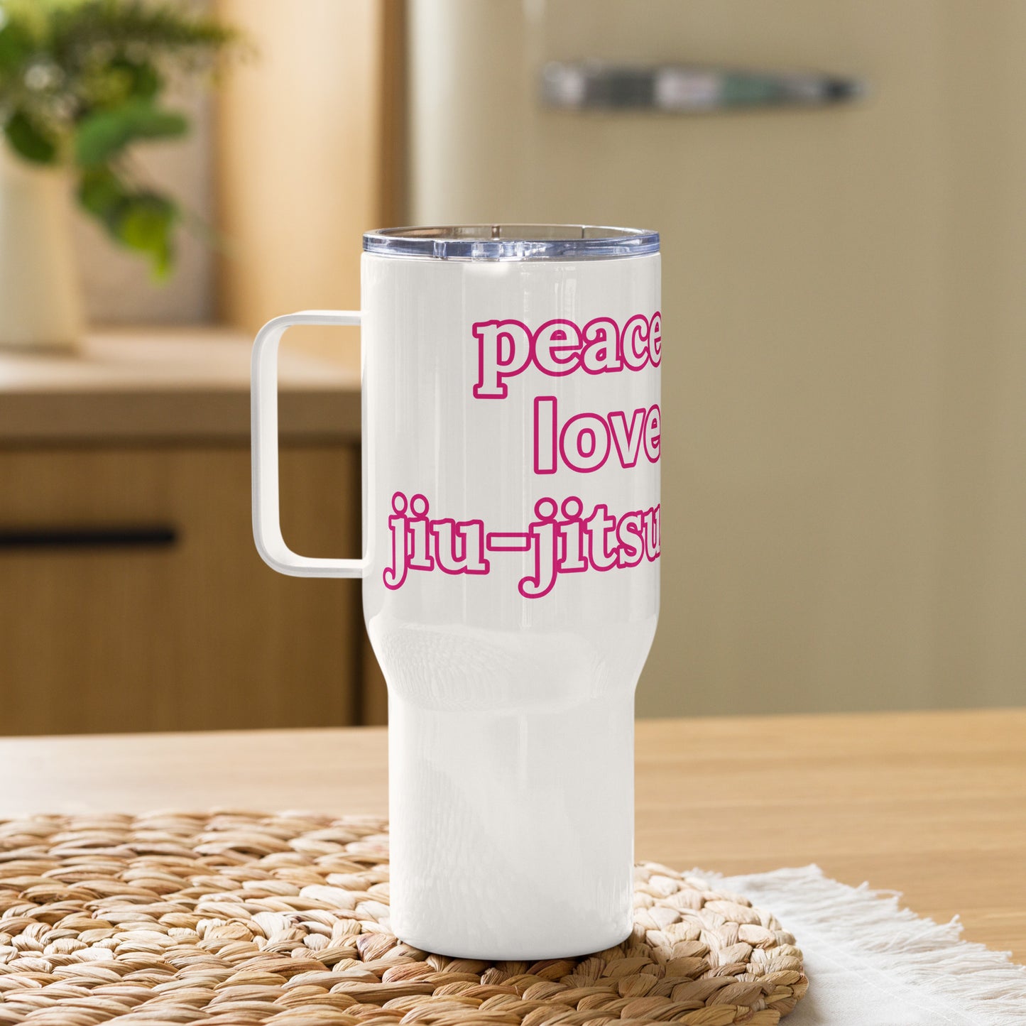 Peace. Love. Jiu-jitsu. Travel mug with a handle